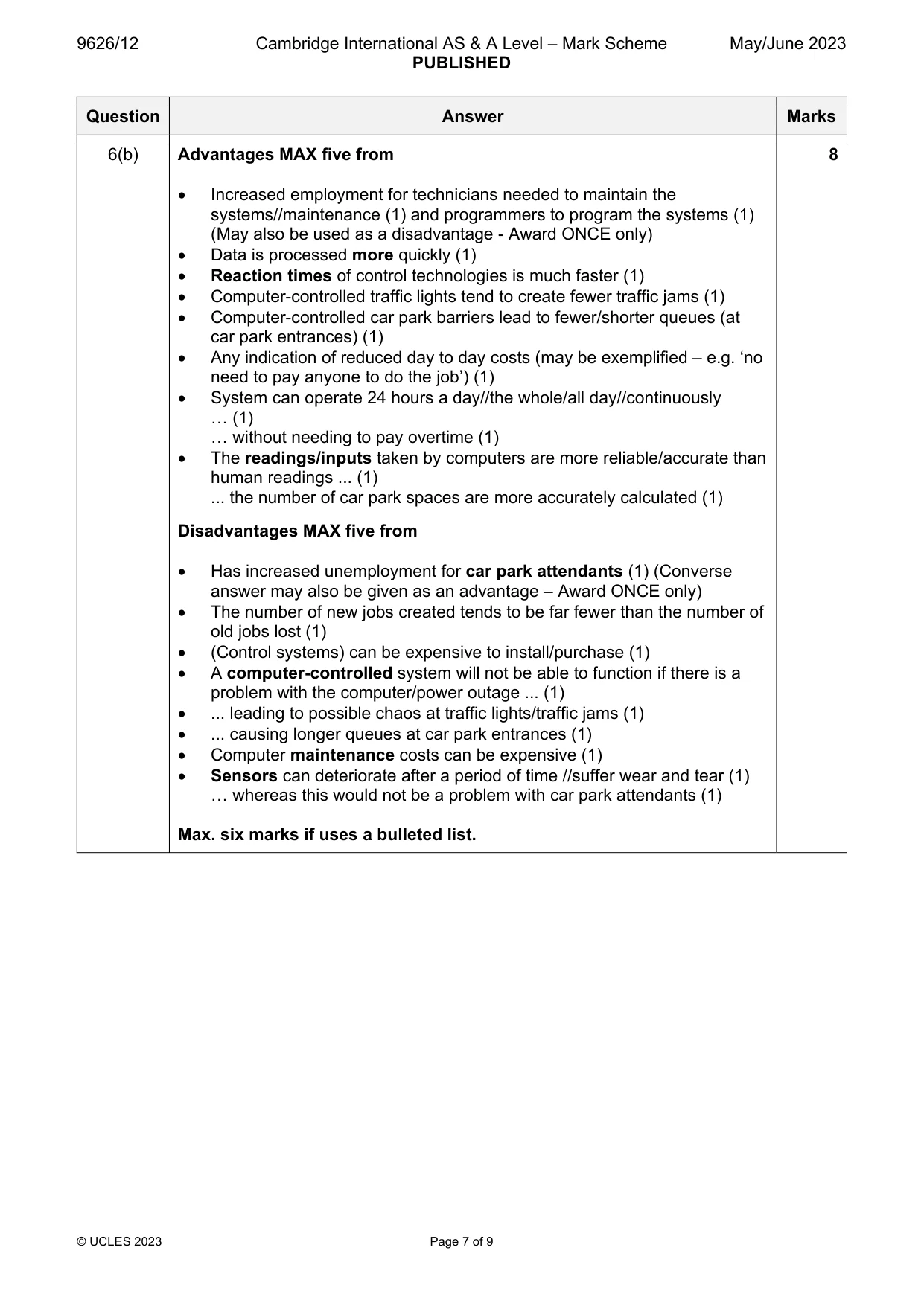 Mark scheme, page 7 of 9