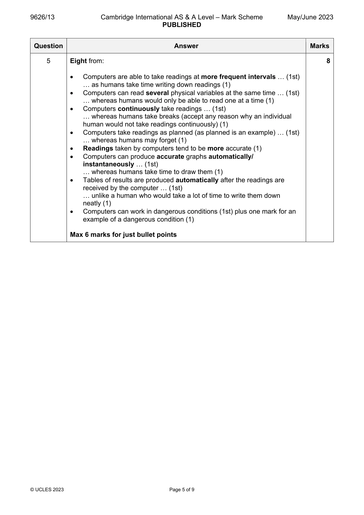 Mark scheme, page 5 of 9
