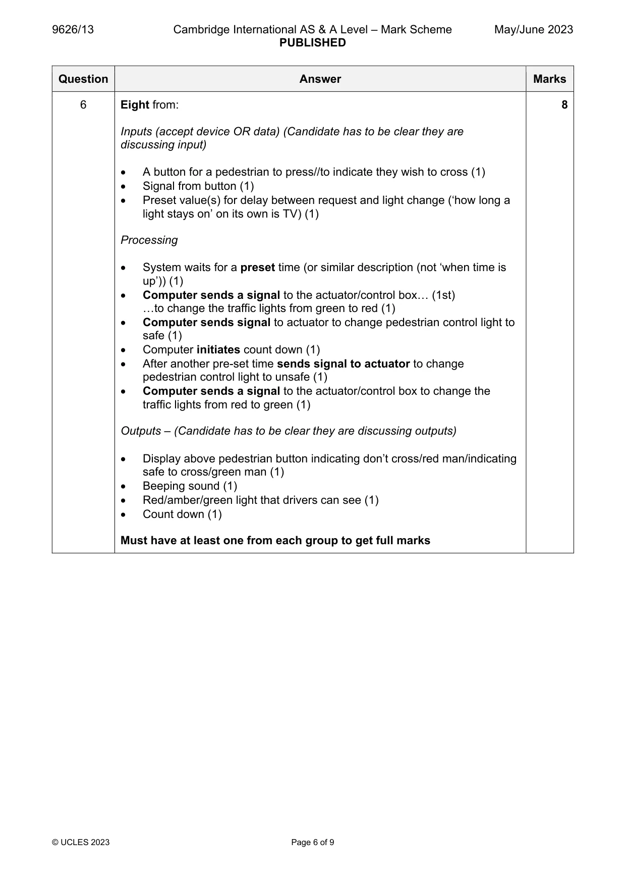 Mark scheme, page 6 of 9