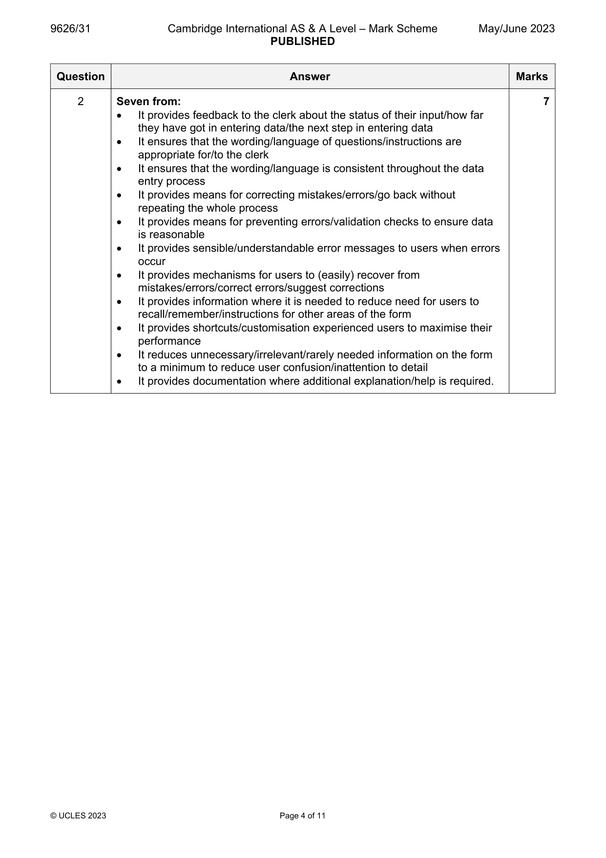 Mark scheme, page 4 of 11