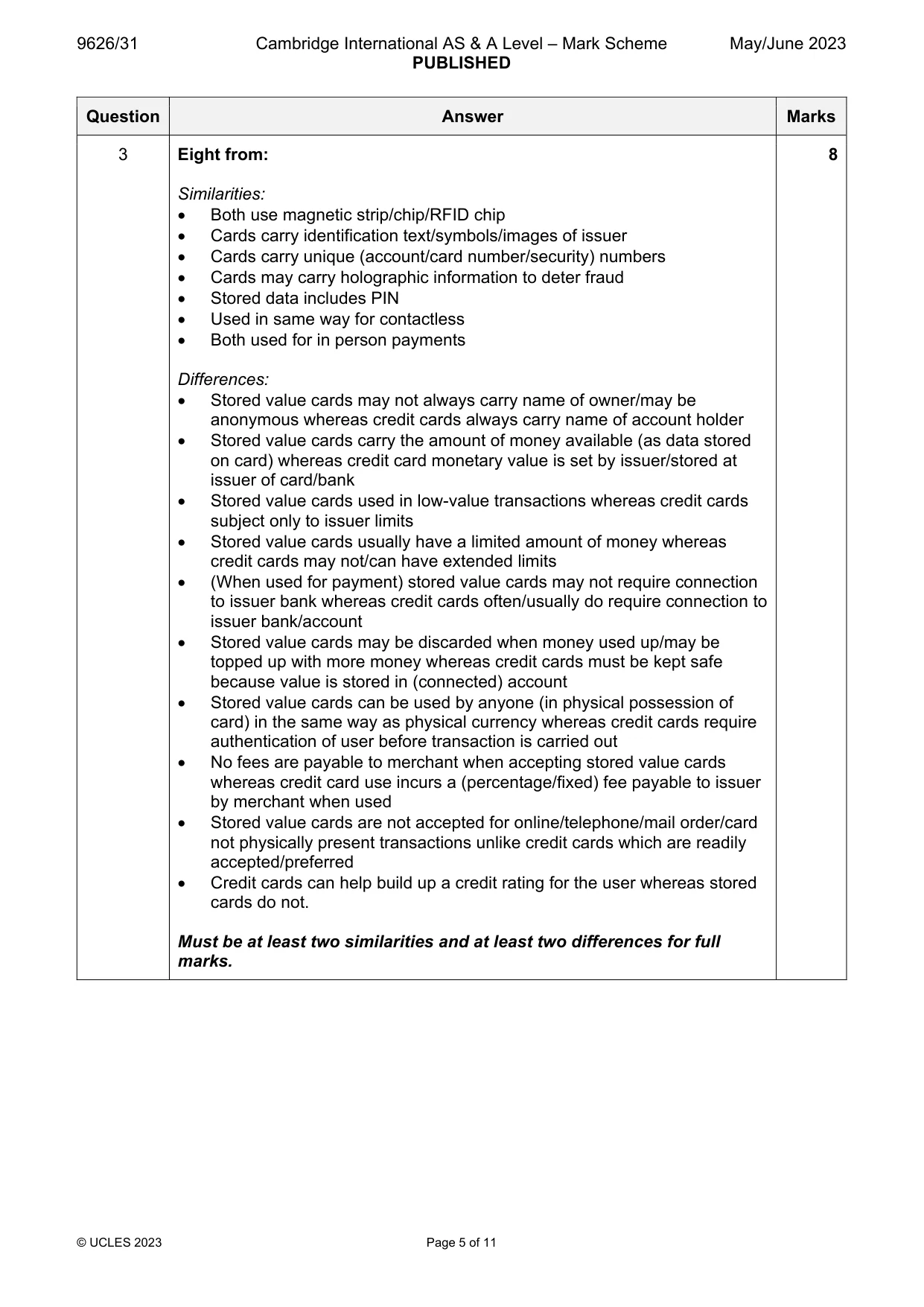 Mark scheme, page 5 of 11