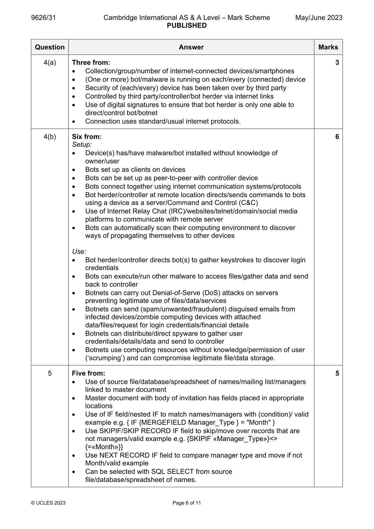 Mark scheme, page 6 of 11