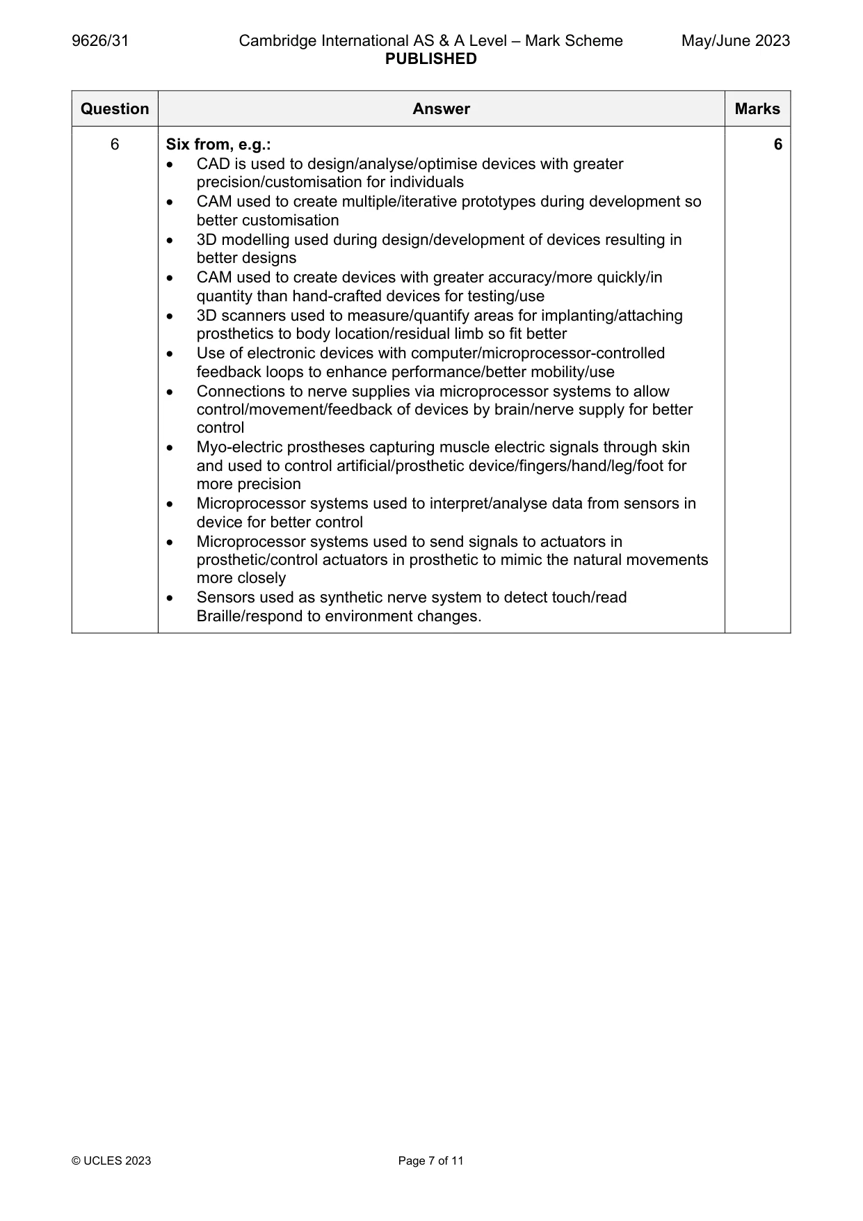 Mark scheme, page 7 of 11