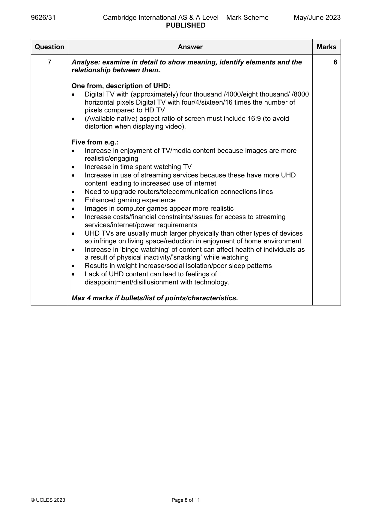 Mark scheme, page 8 of 11