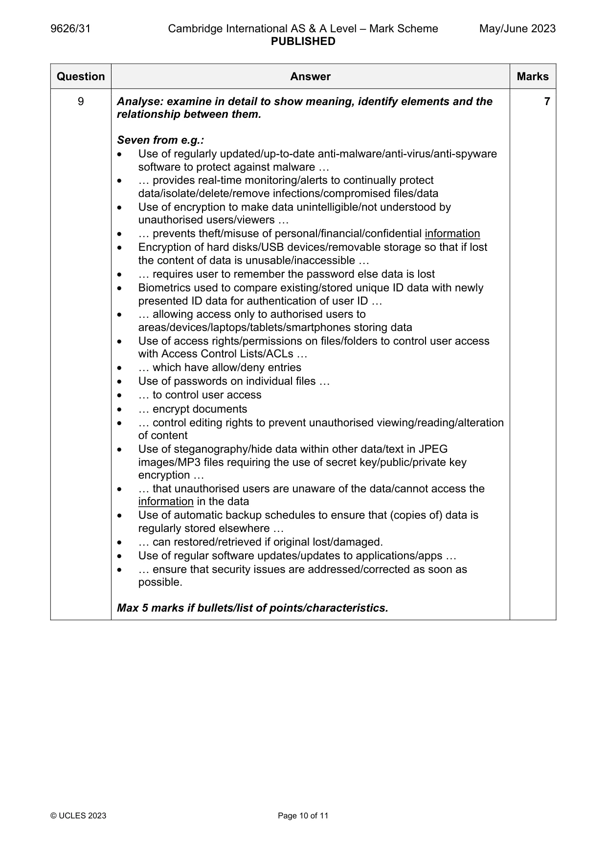 Mark scheme, page 10 of 11