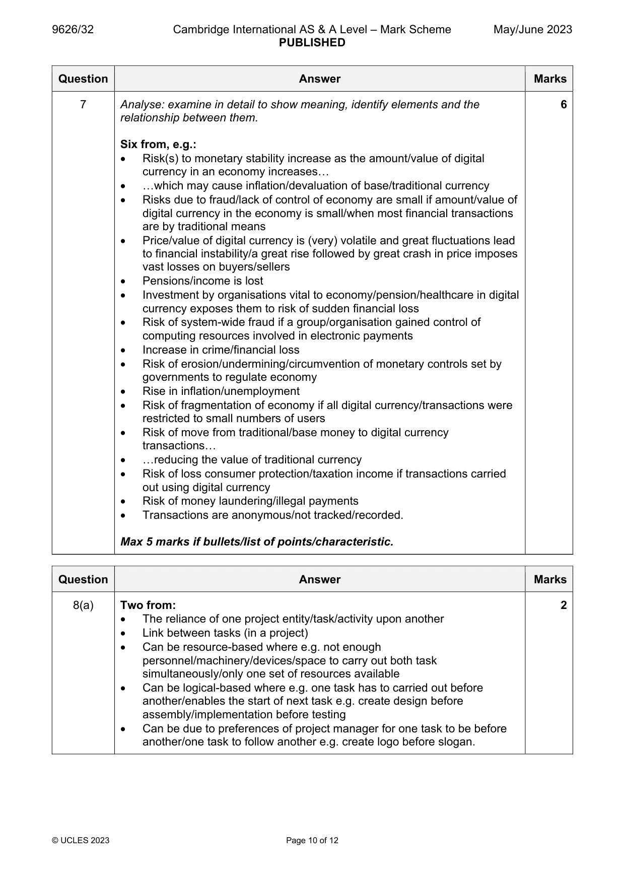 Mark scheme, page 10 of 12