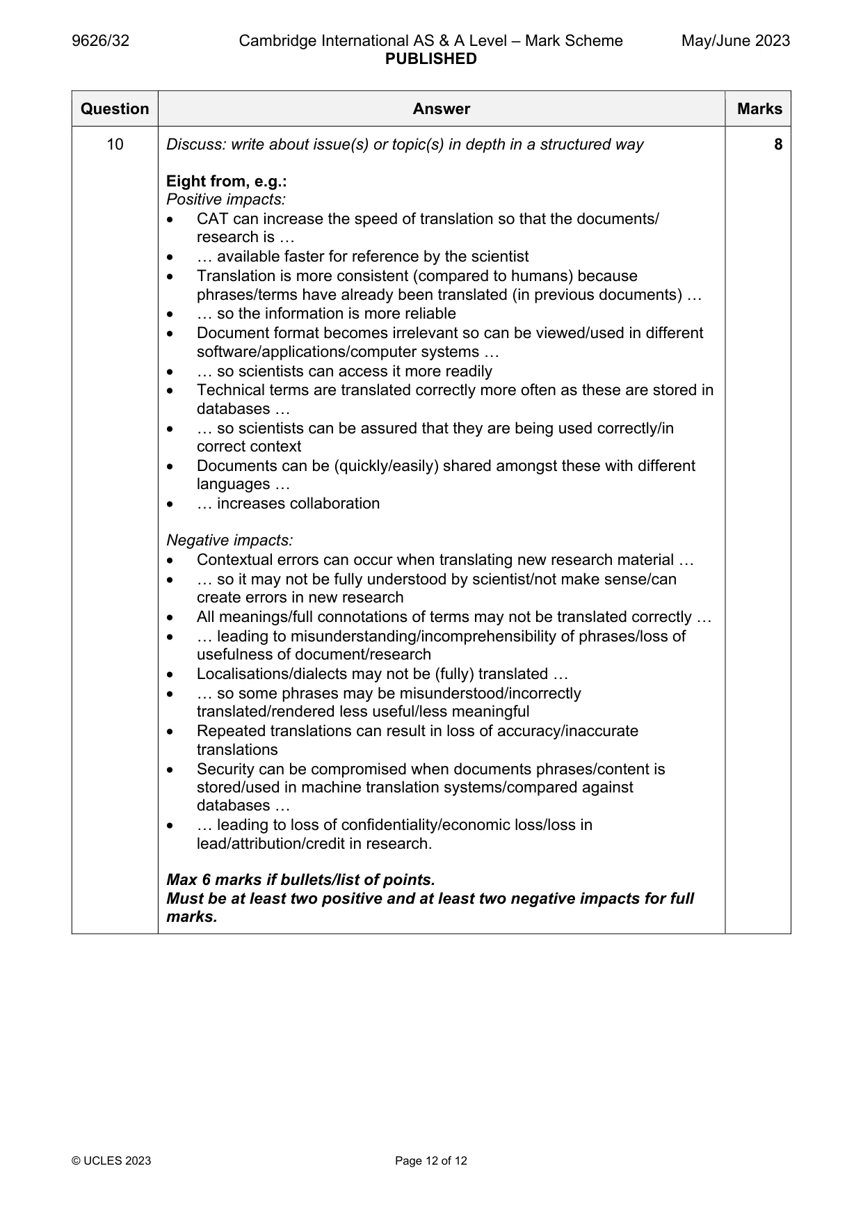 Mark scheme, page 12 of 12