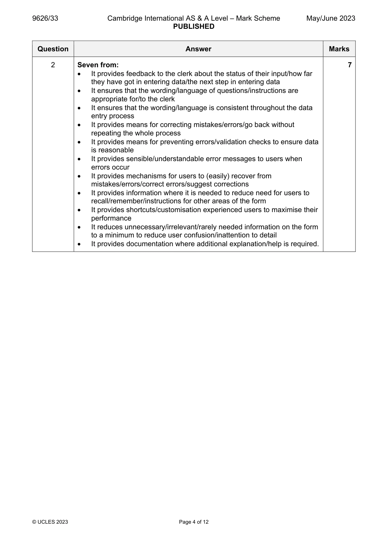 Mark scheme, page 4 of 12