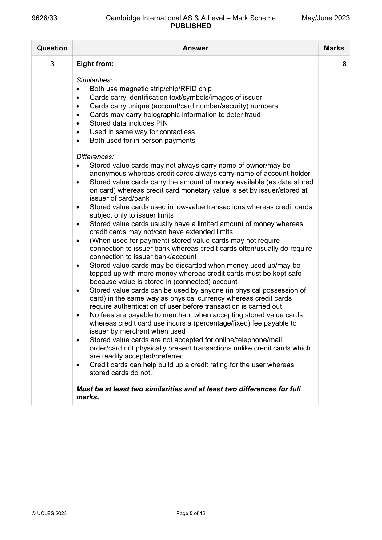 Mark scheme, page 5 of 12