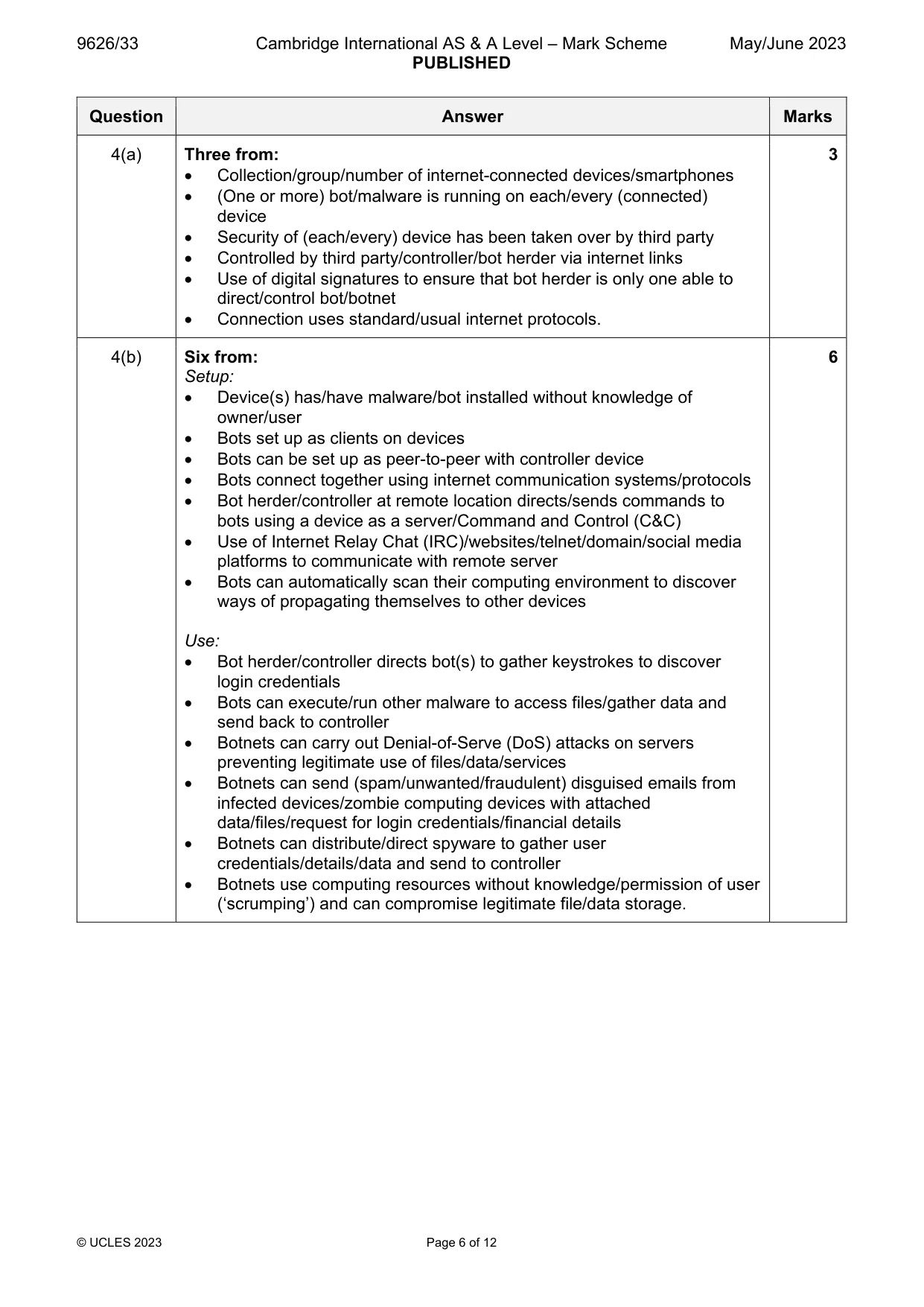 Mark scheme, page 6 of 12