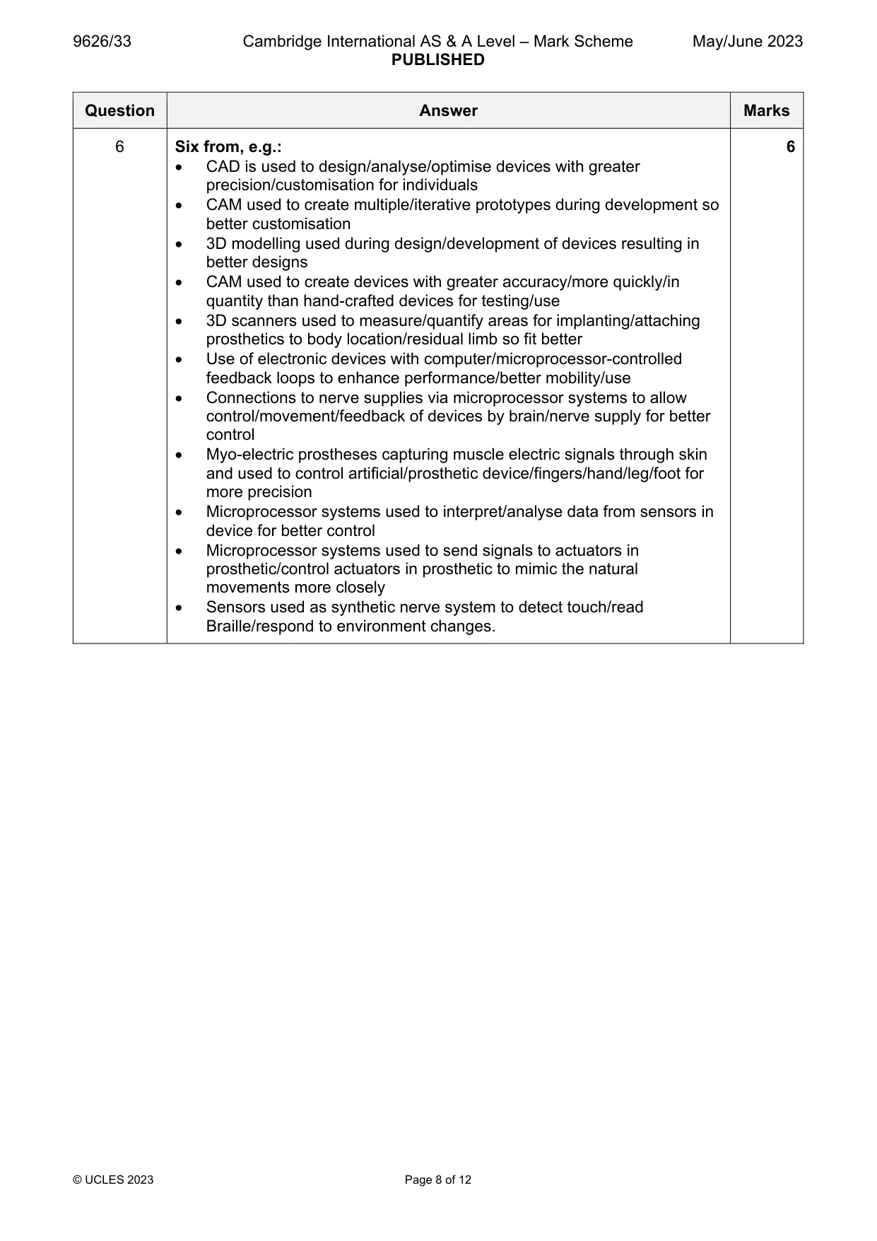 Mark scheme, page 8 of 12