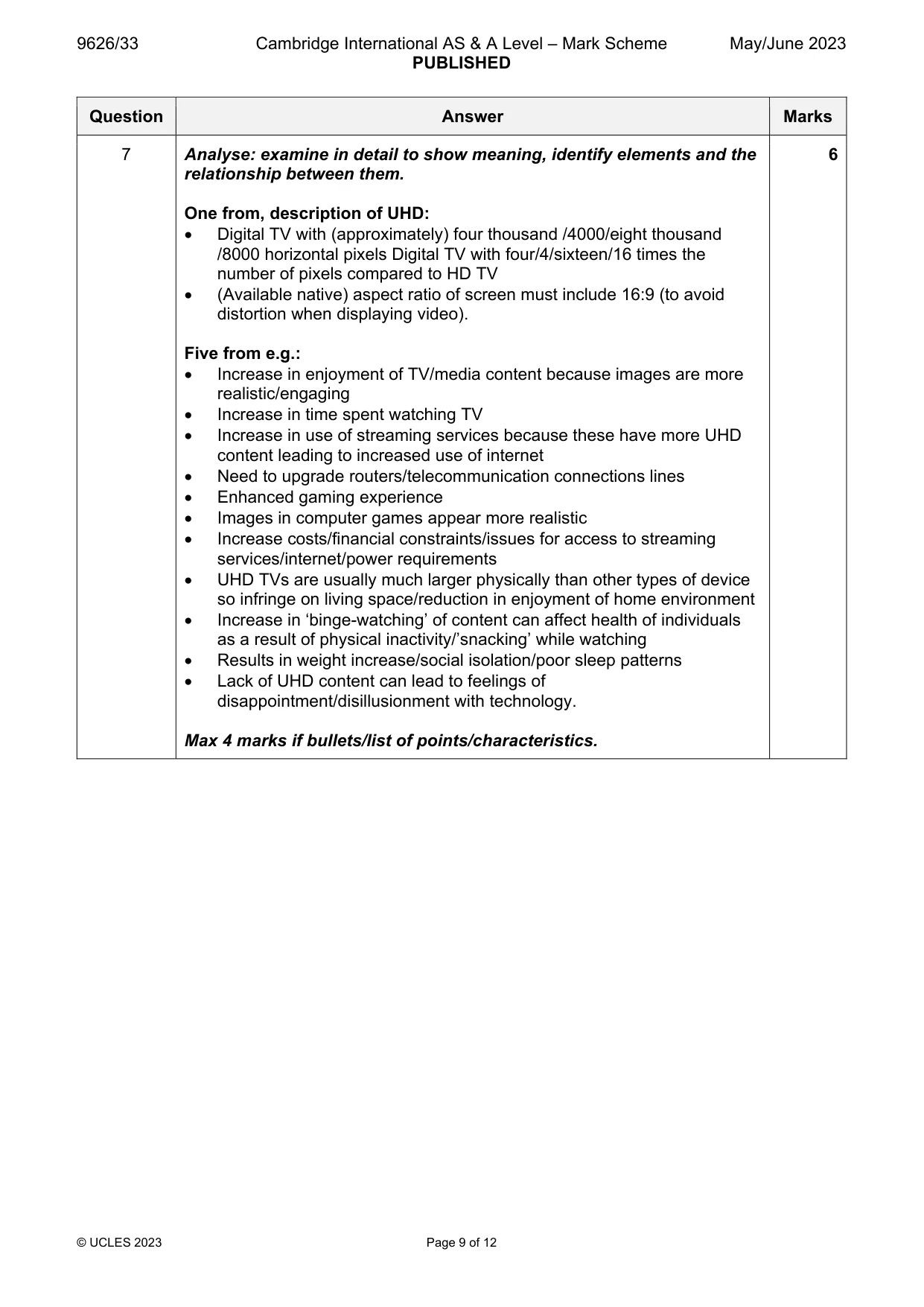 Mark scheme, page 9 of 12