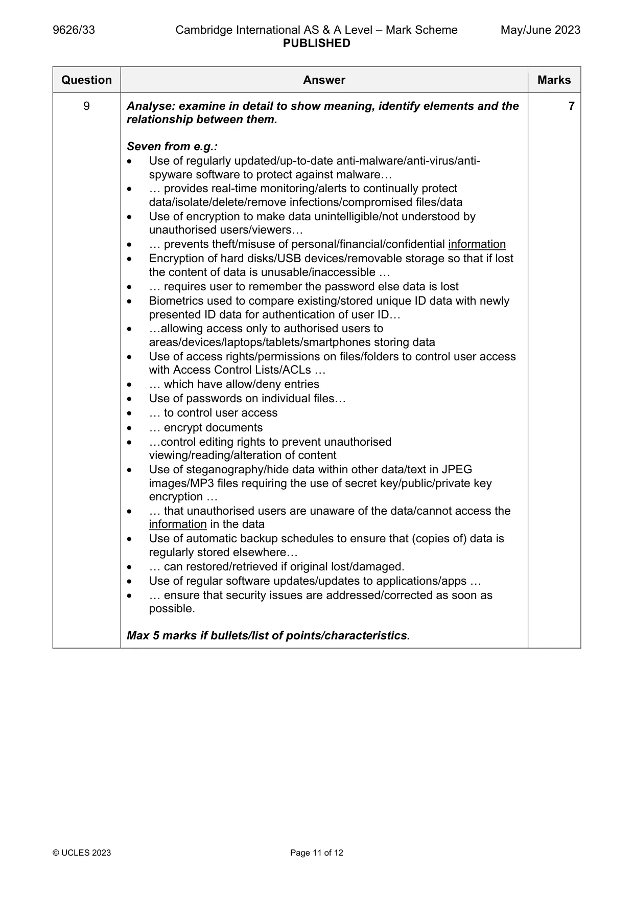Mark scheme, page 11 of 12