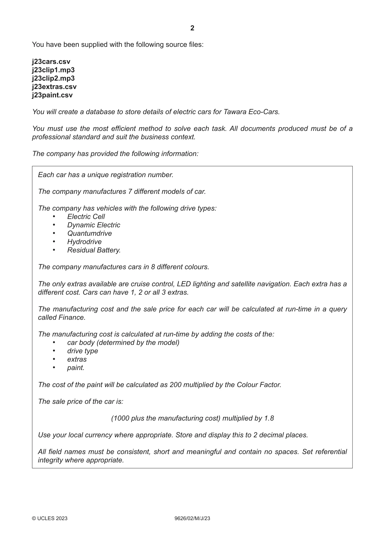 Cambridge A Level Information Technology (from 2017) 9626 2023 May/June Paper 2 · Variant 0 question paper, page 2 of 4