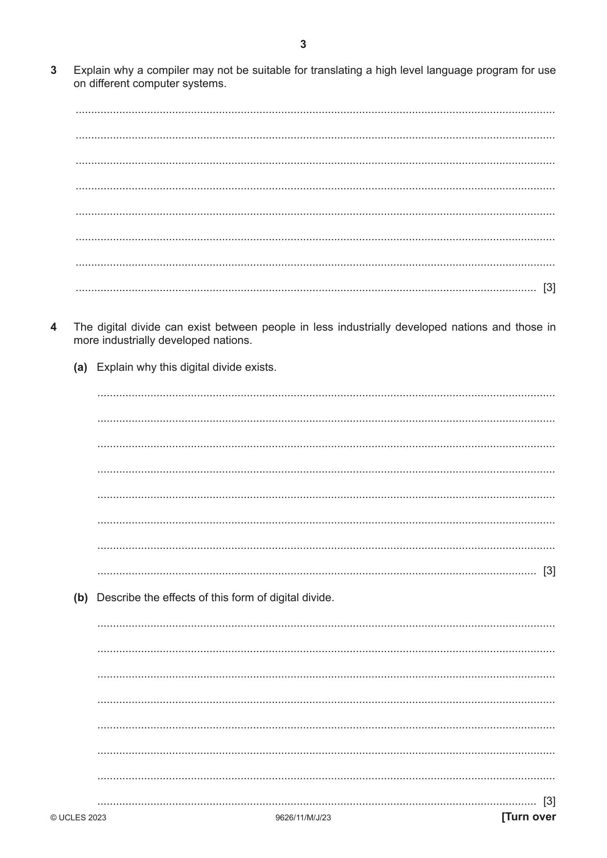 Cambridge A Level Information Technology (from 2017) 9626 2023 May/June Paper 1 · Variant 1 question paper, page 3 of 12