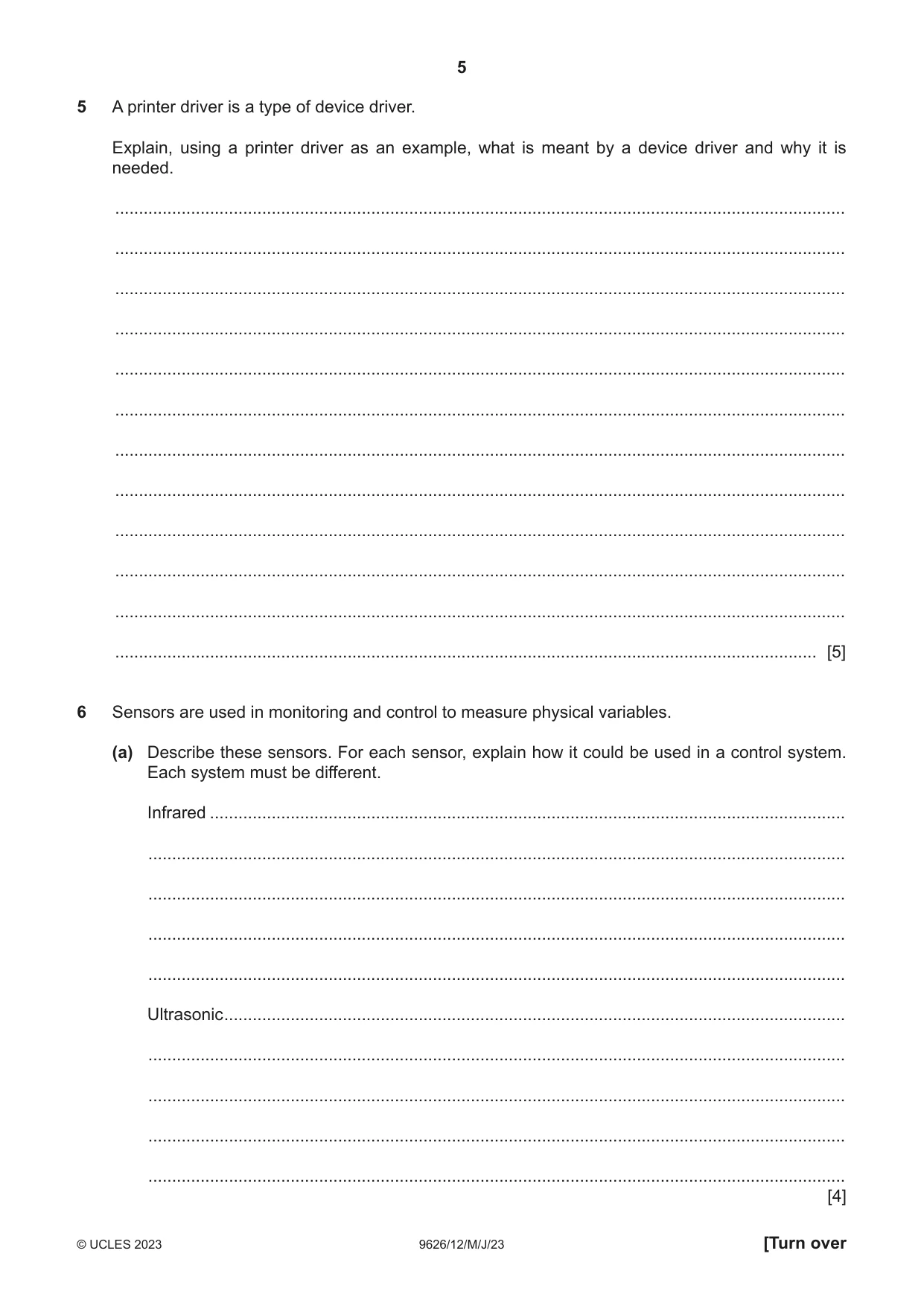Cambridge A Level Information Technology (from 2017) 9626 2023 May/June Paper 1 · Variant 2 question paper, page 5 of 12