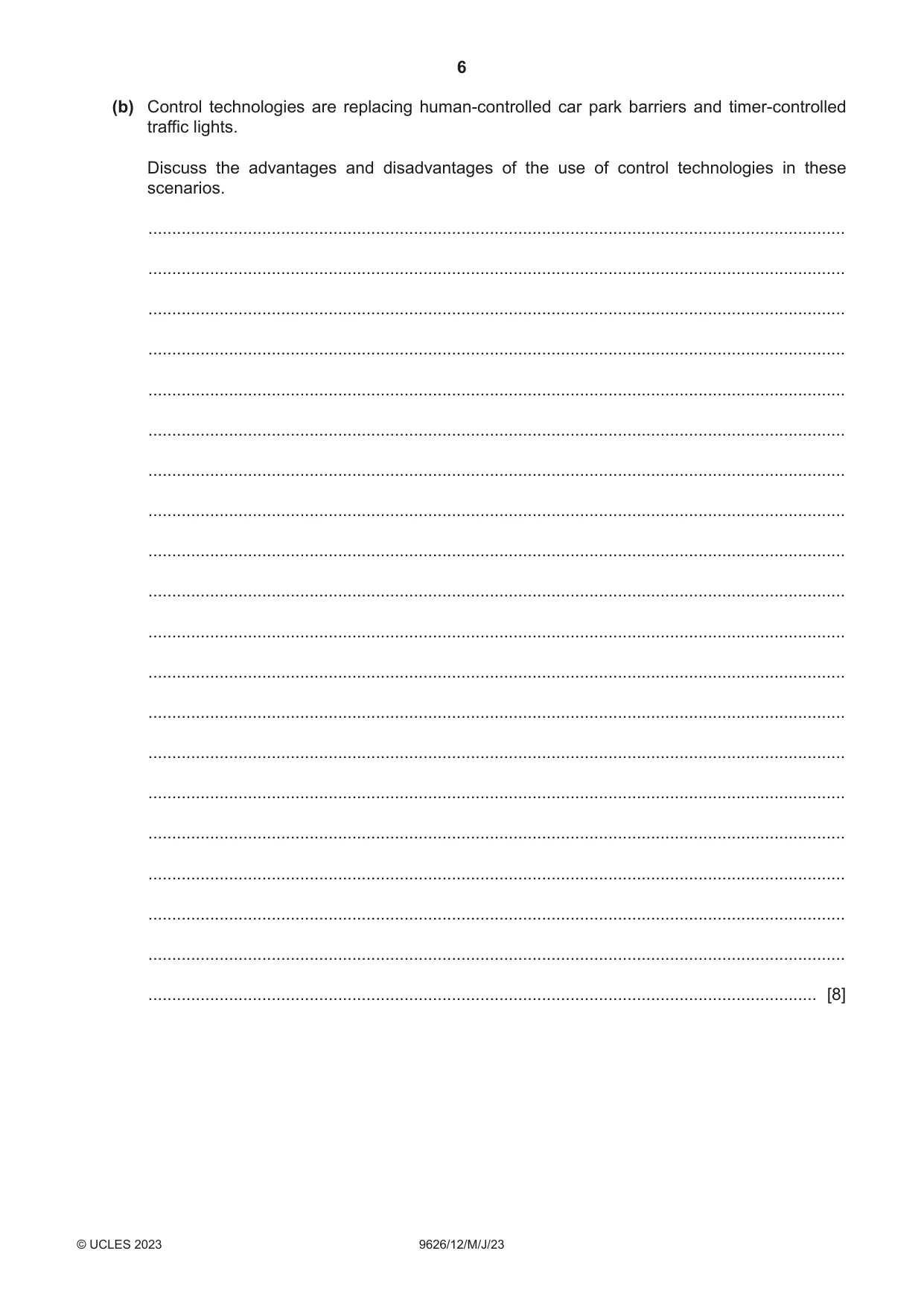 Cambridge A Level Information Technology (from 2017) 9626 2023 May/June Paper 1 · Variant 2 question paper, page 6 of 12