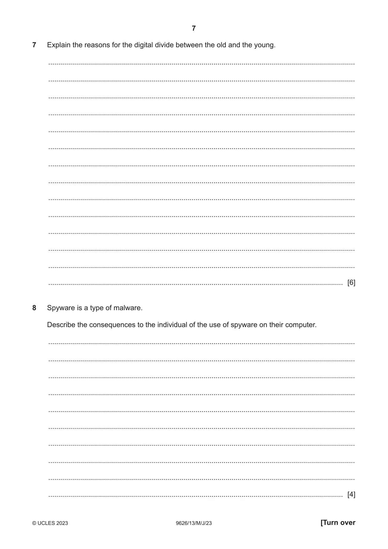 Cambridge A Level Information Technology (from 2017) 9626 2023 May/June Paper 1 · Variant 3 question paper, page 7 of 12