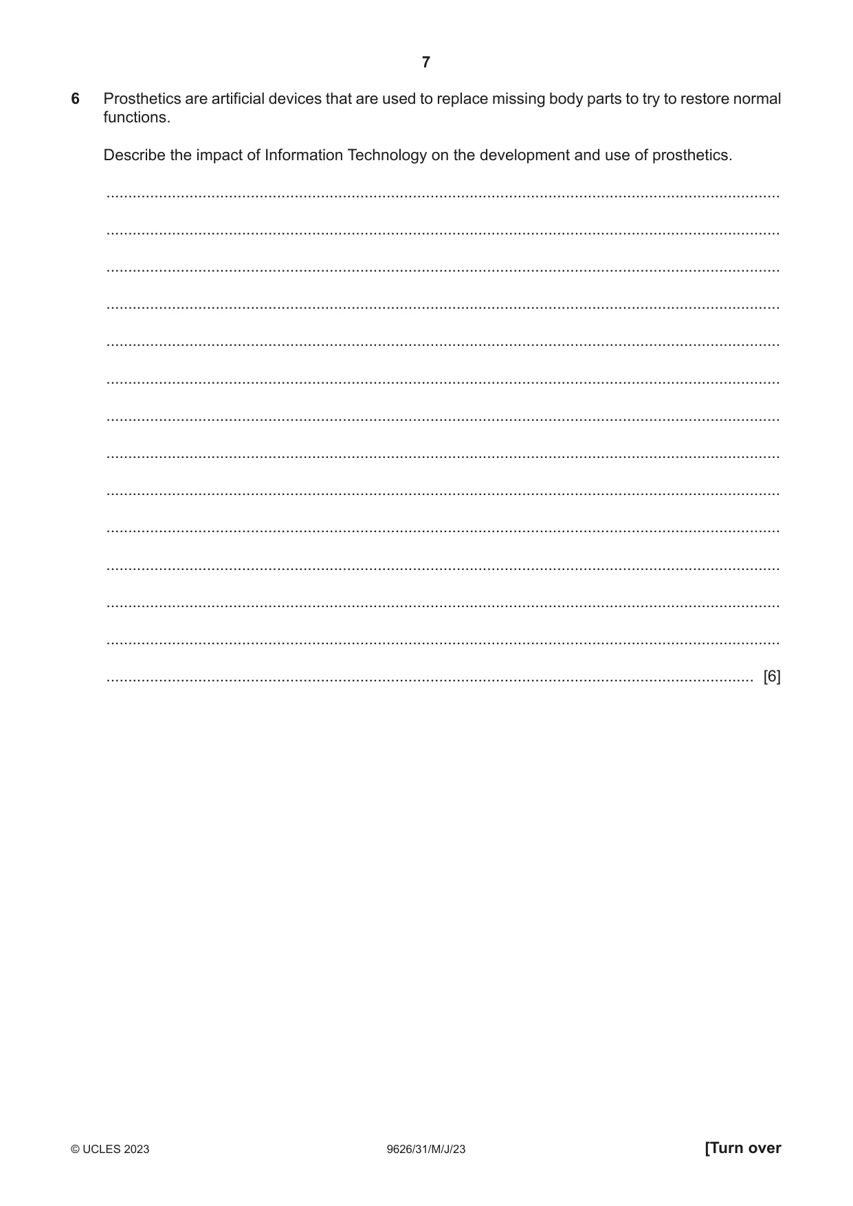 Cambridge A Level Information Technology (from 2017) 9626 2023 May/June Paper 3 · Variant 1 question paper, page 7 of 12