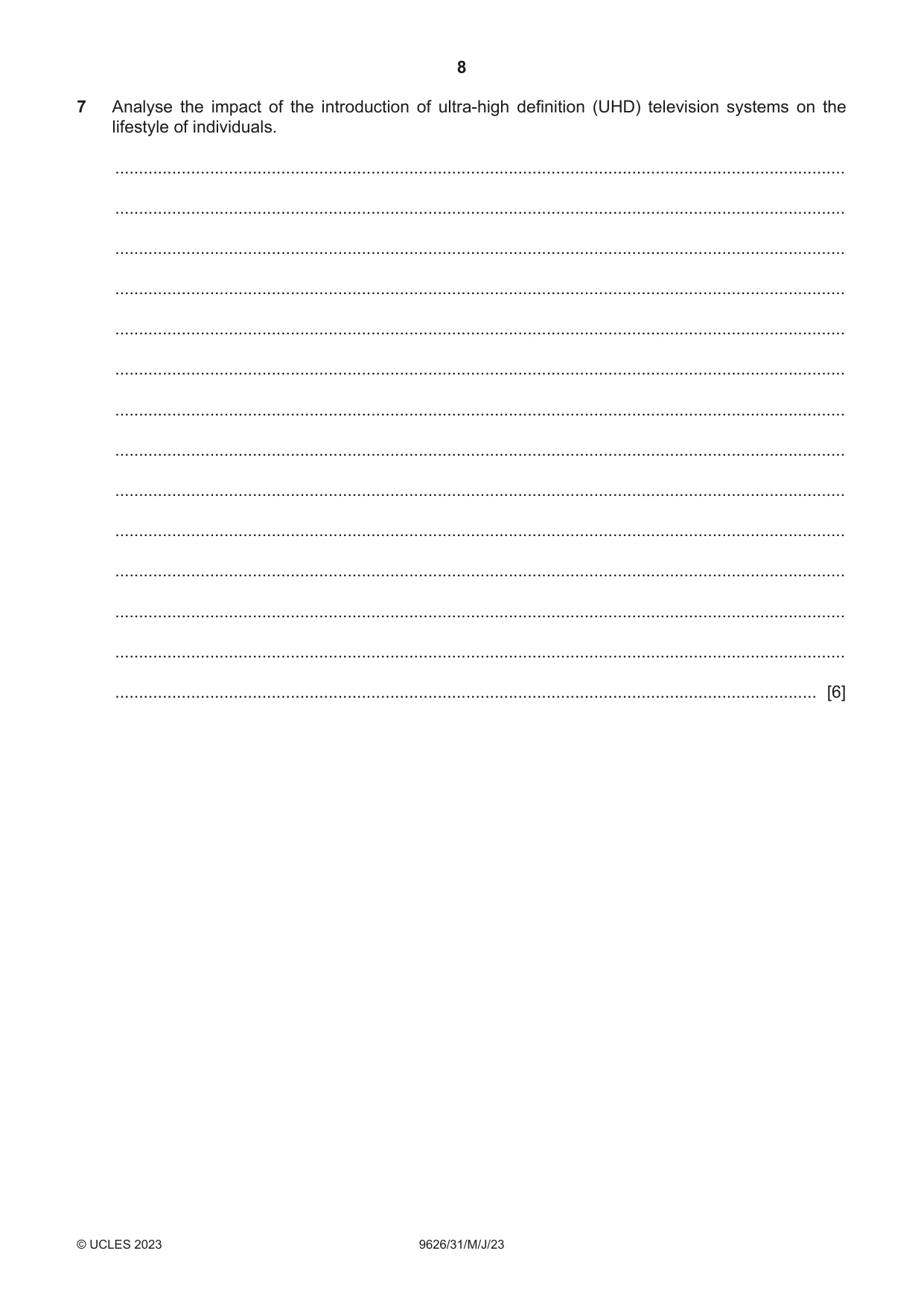 Cambridge A Level Information Technology (from 2017) 9626 2023 May/June Paper 3 · Variant 1 question paper, page 8 of 12