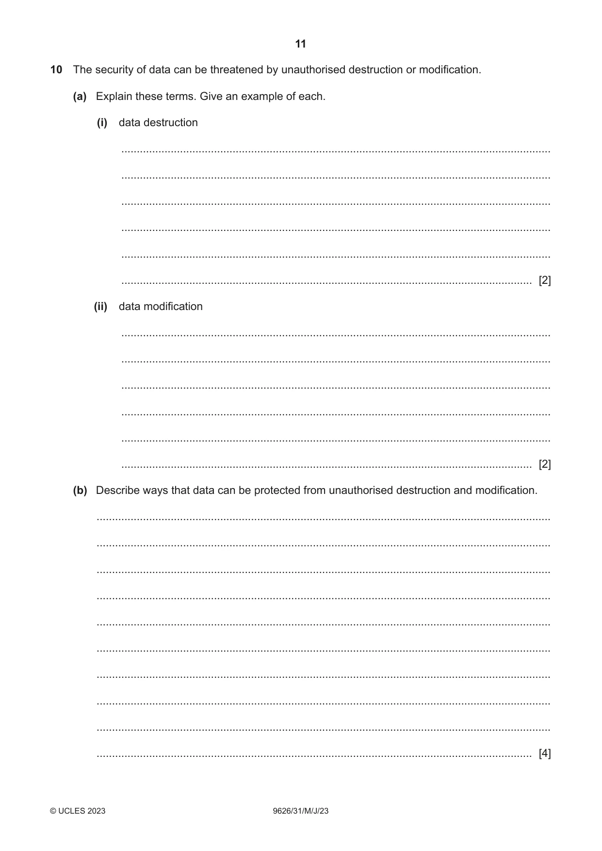 Cambridge A Level Information Technology (from 2017) 9626 2023 May/June Paper 3 · Variant 1 question paper, page 11 of 12