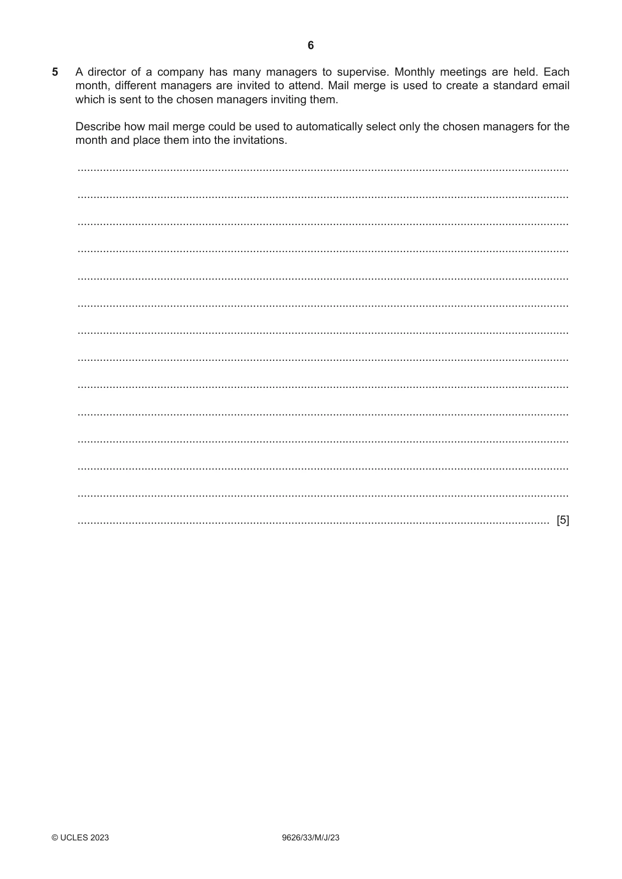 Cambridge A Level Information Technology (from 2017) 9626 2023 May/June Paper 3 · Variant 3 question paper, page 6 of 12