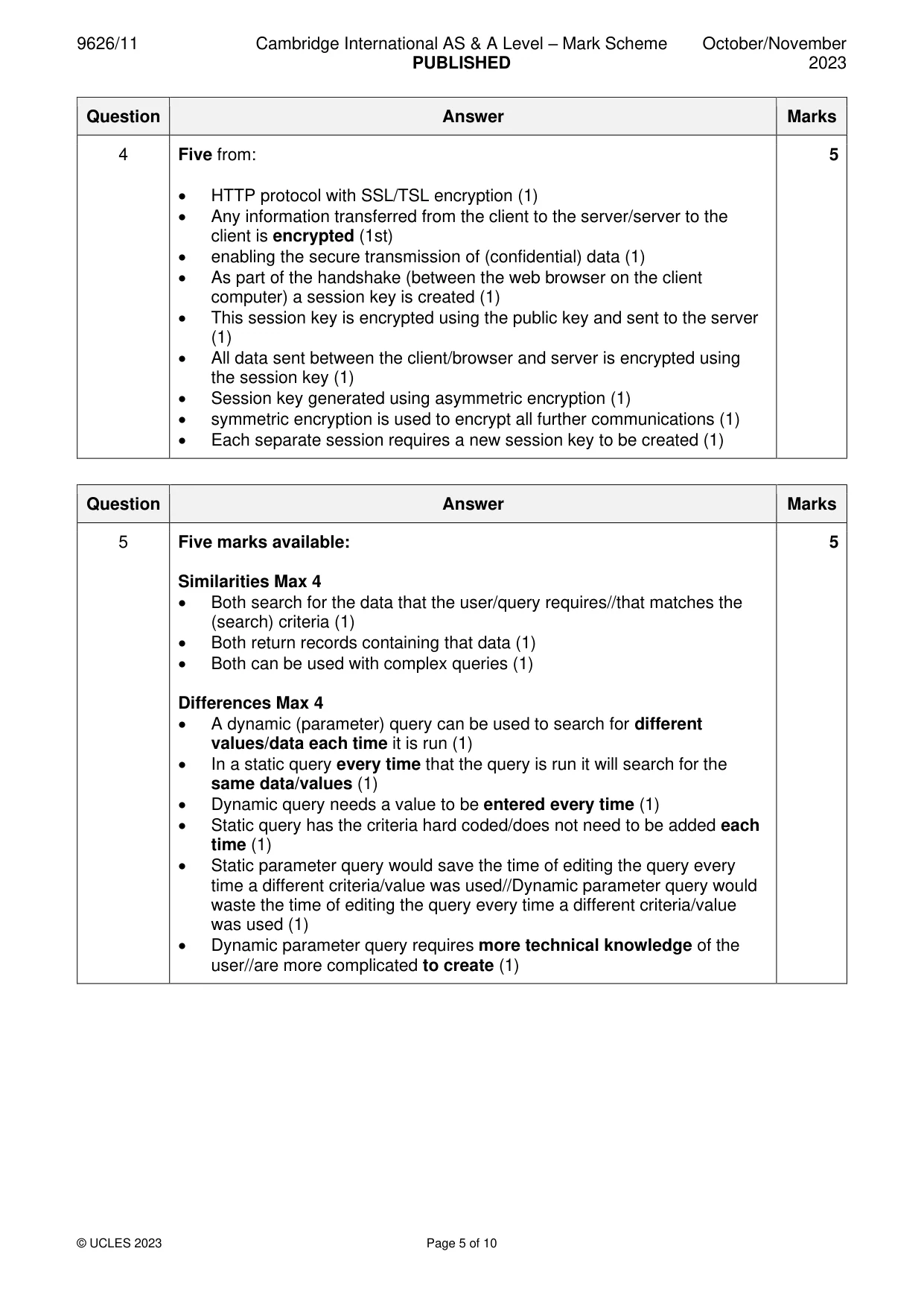Mark scheme, page 5 of 10