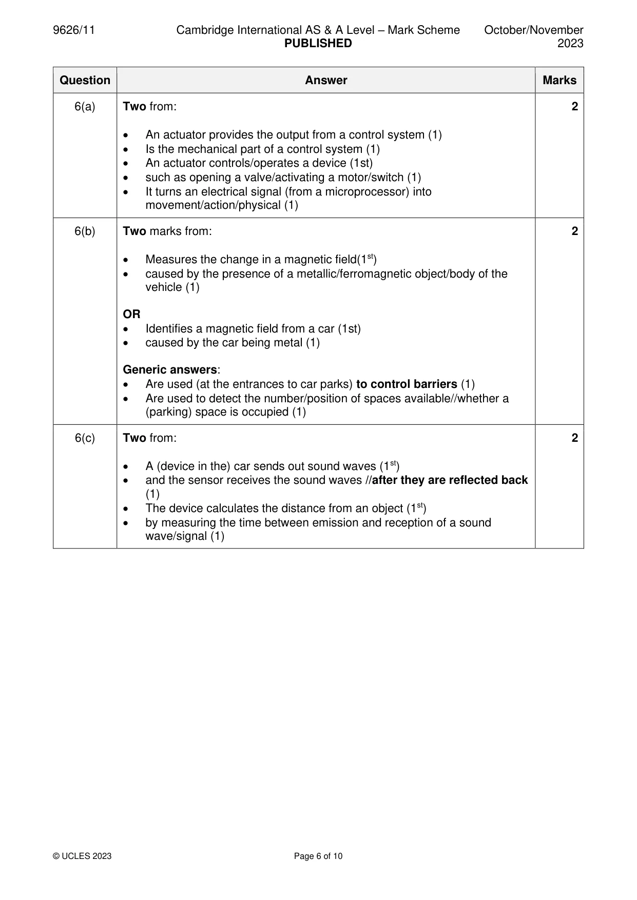 Mark scheme, page 6 of 10