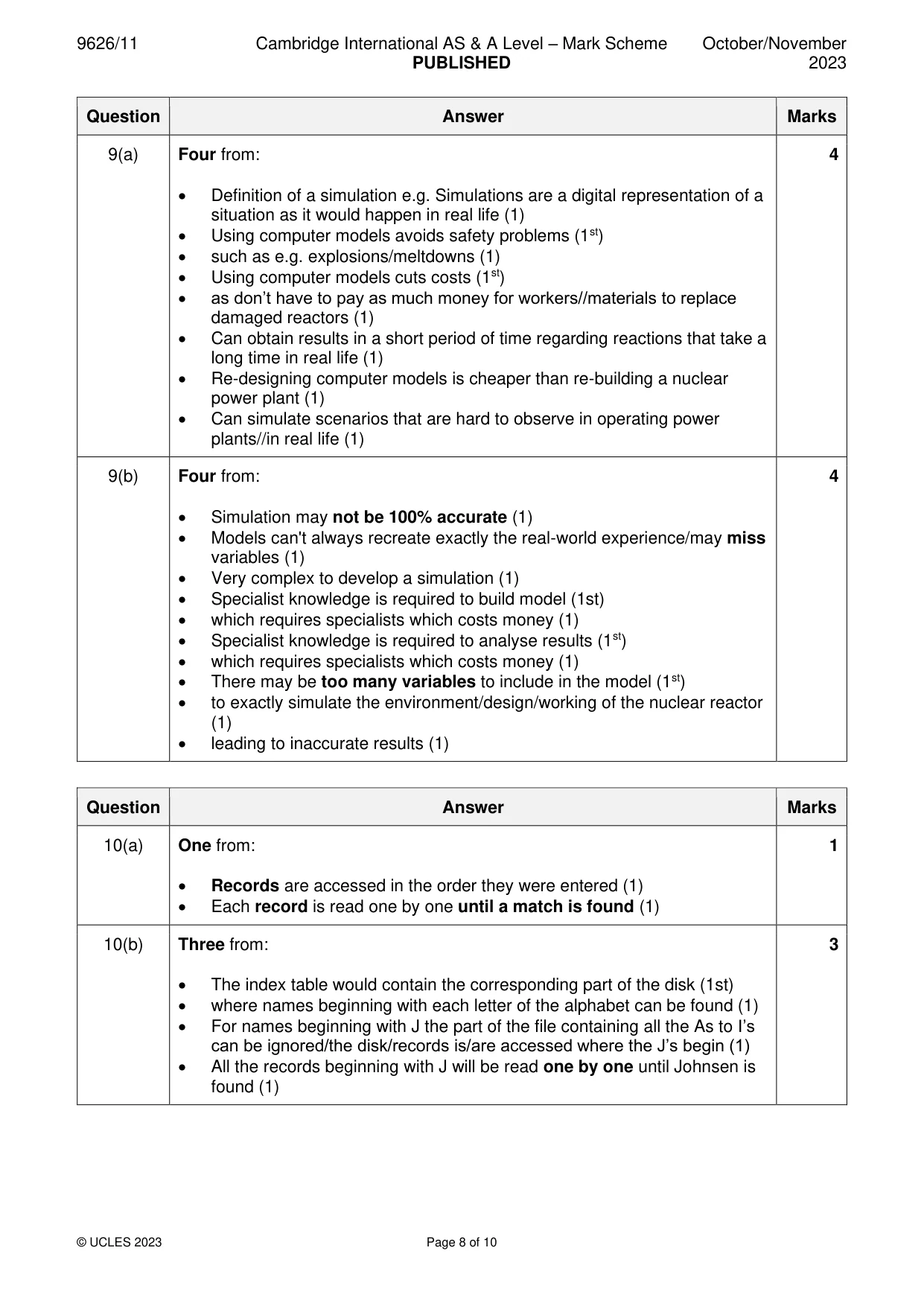 Mark scheme, page 8 of 10