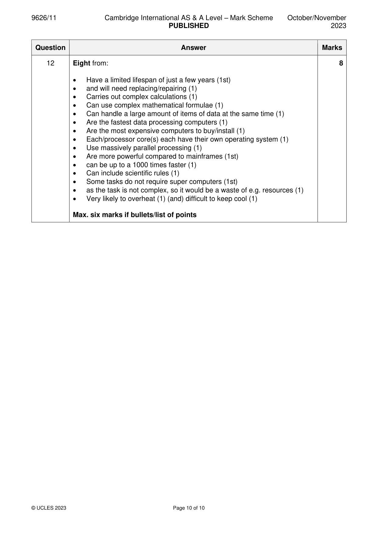 Mark scheme, page 10 of 10