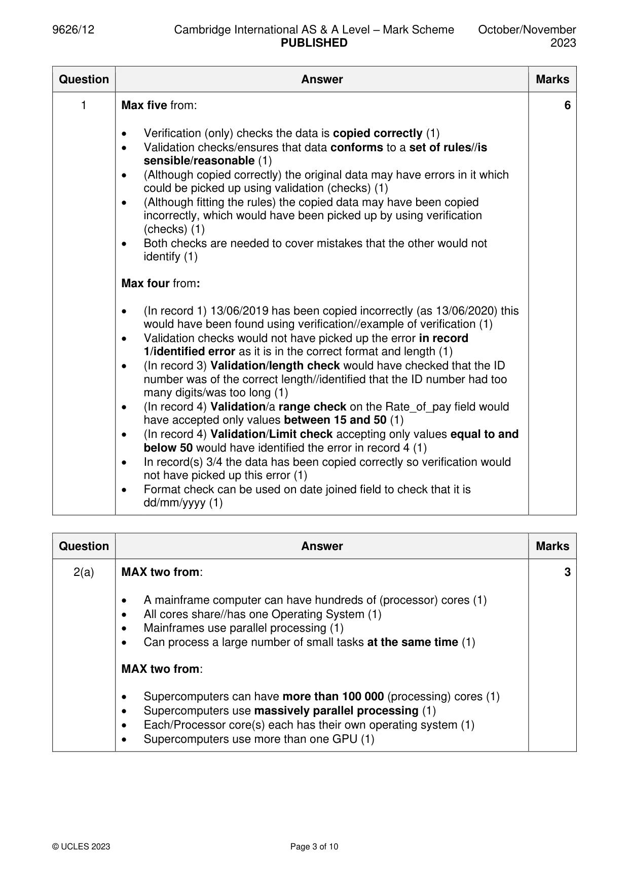 Mark scheme, page 3 of 10