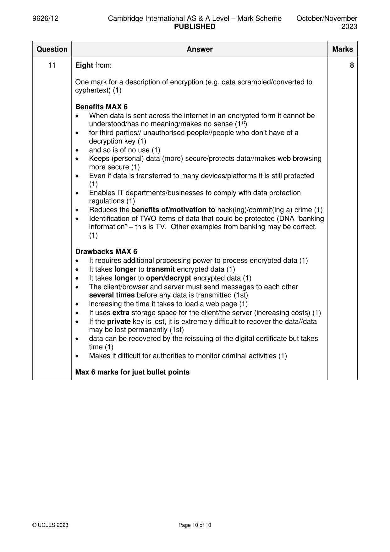 Mark scheme, page 10 of 10