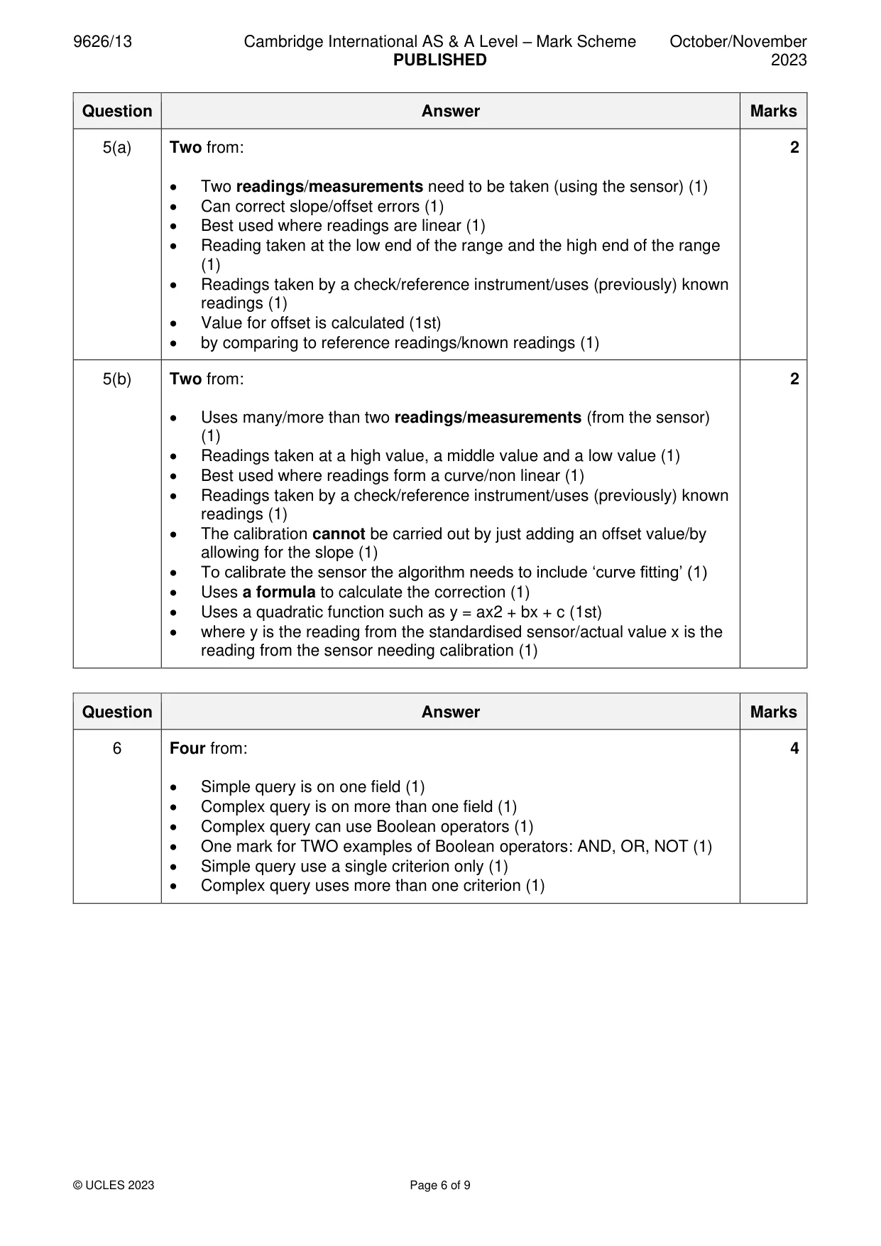 Mark scheme, page 6 of 9