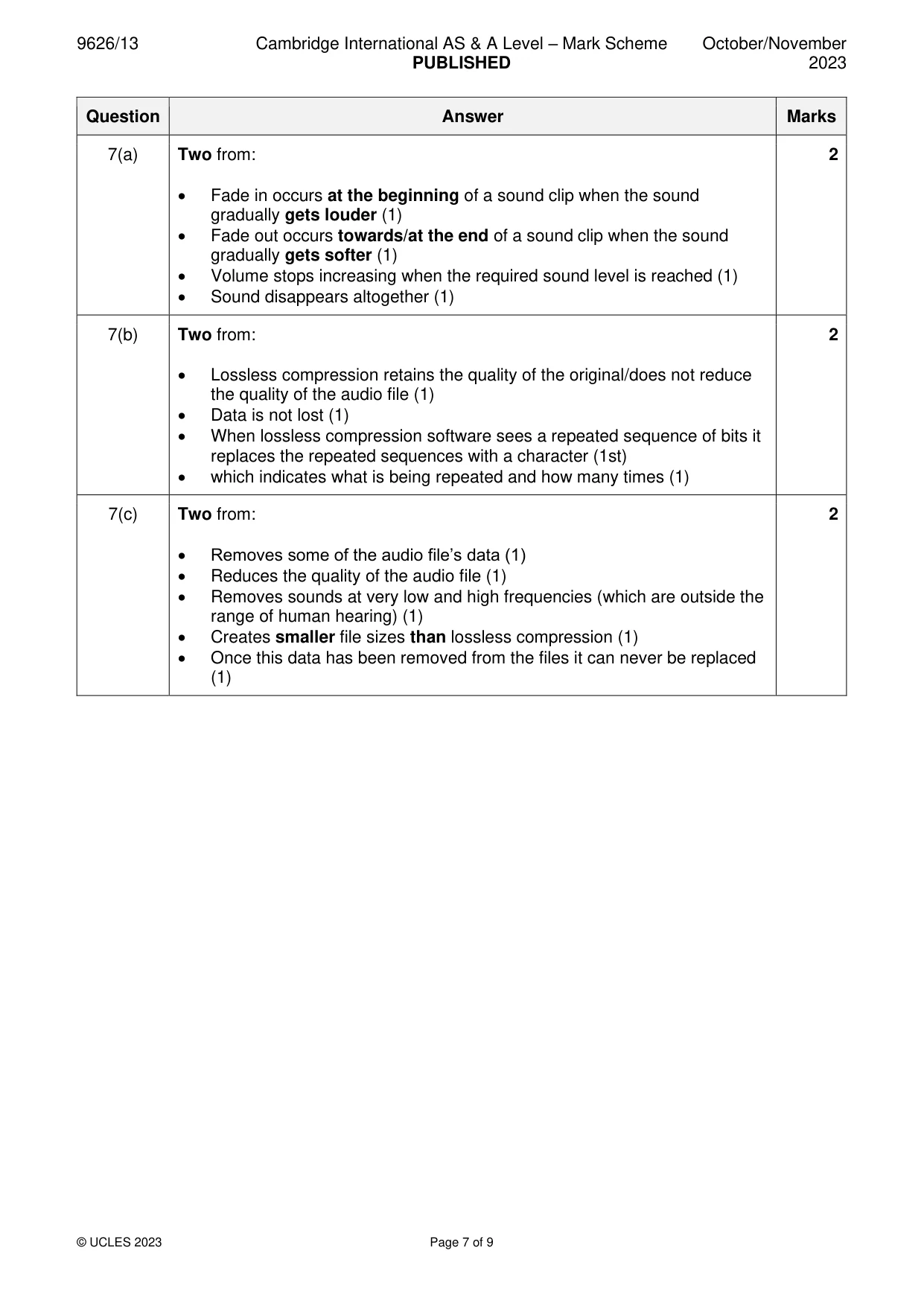 Mark scheme, page 7 of 9