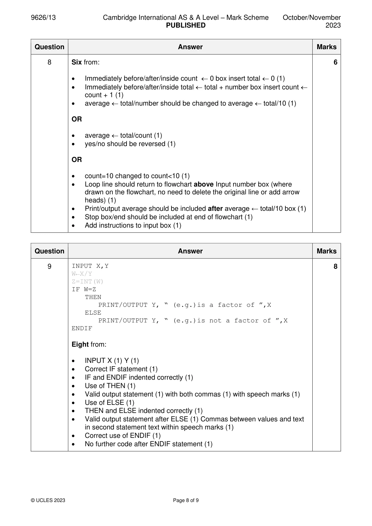 Mark scheme, page 8 of 9