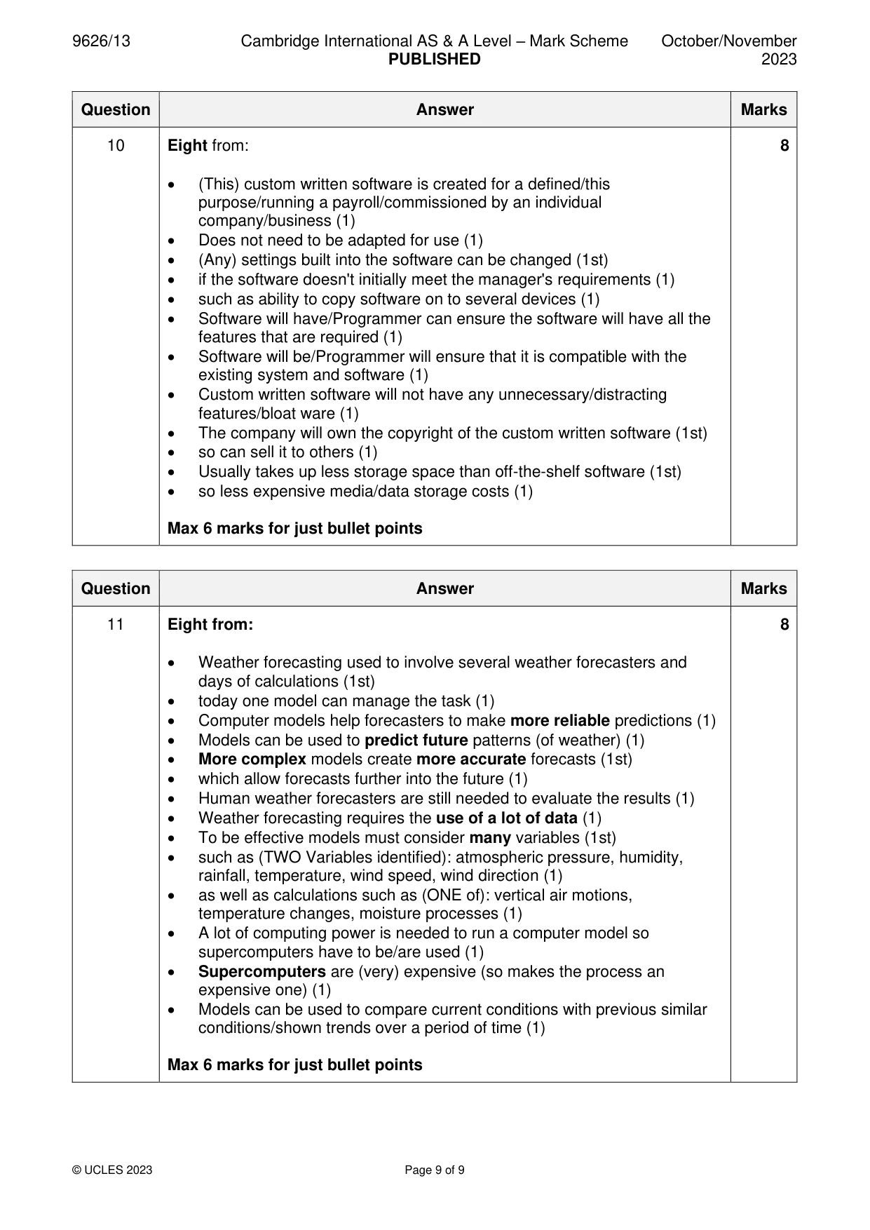 Mark scheme, page 9 of 9