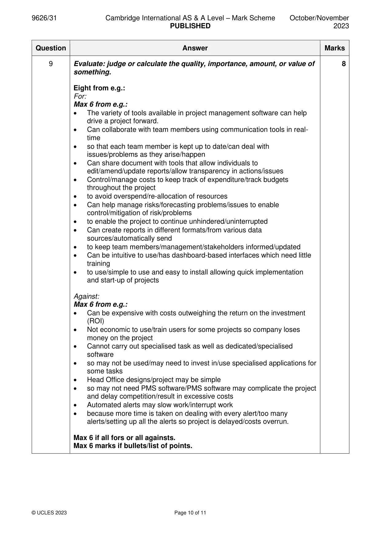 Mark scheme, page 10 of 11