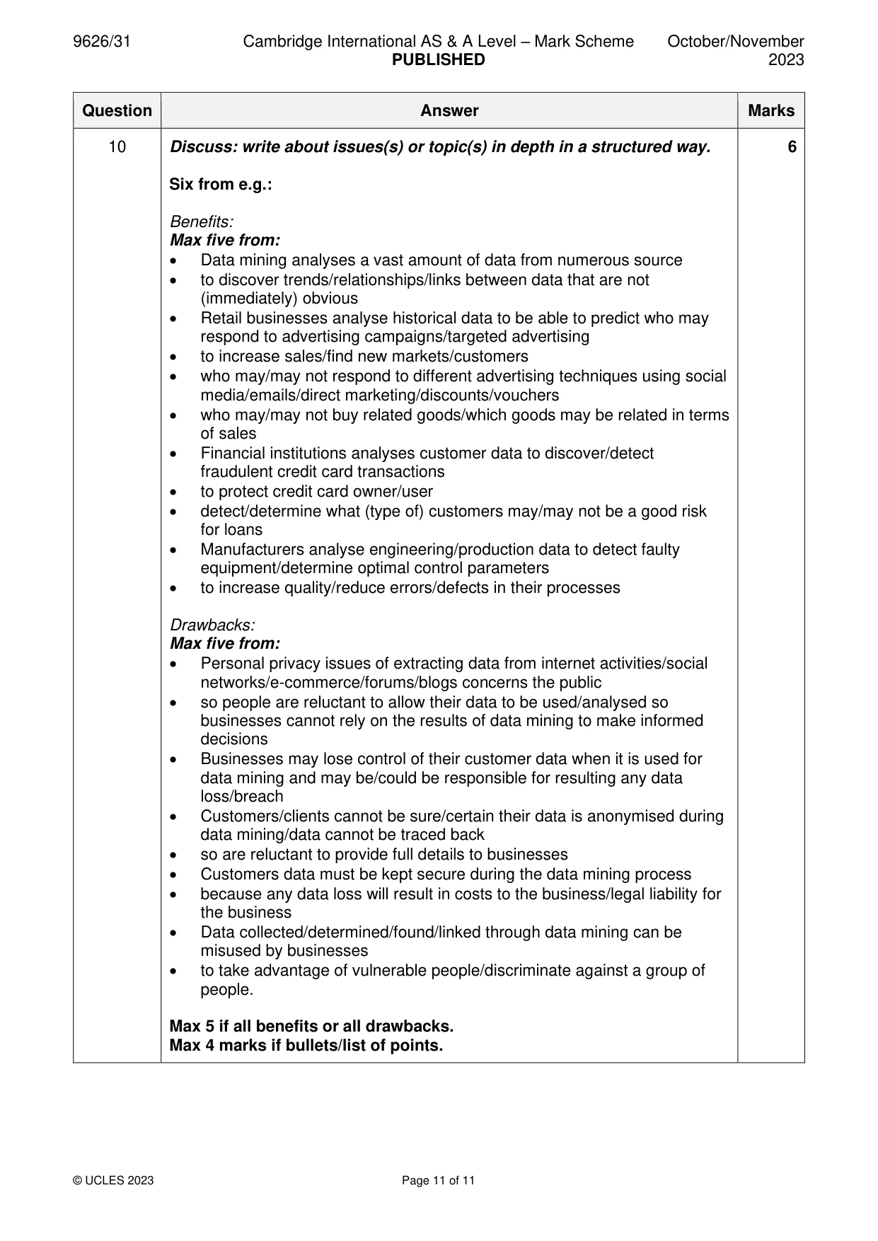Mark scheme, page 11 of 11