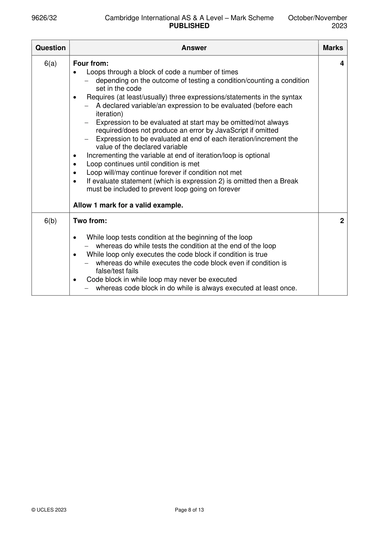 Mark scheme, page 8 of 13