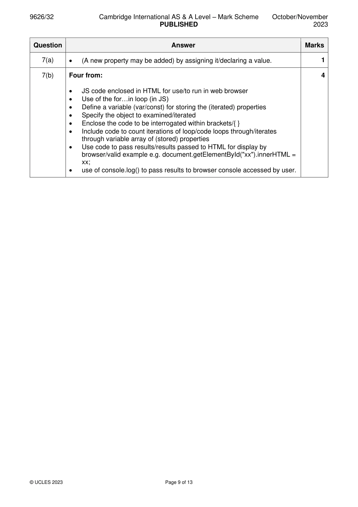 Mark scheme, page 9 of 13