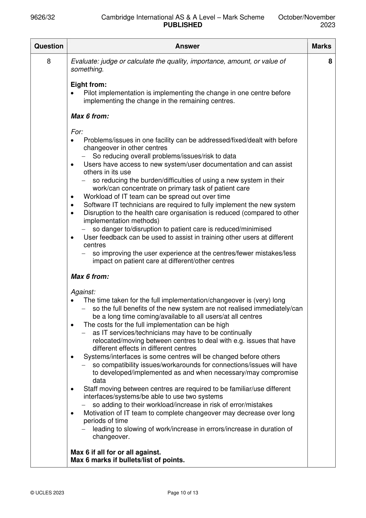 Mark scheme, page 10 of 13
