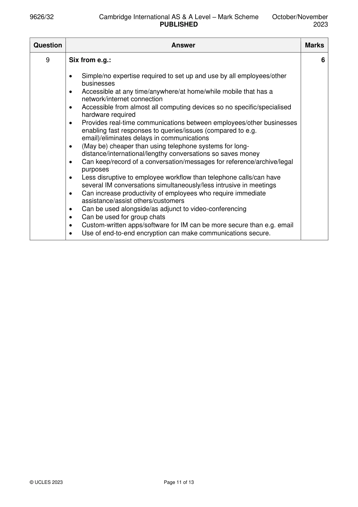 Mark scheme, page 11 of 13