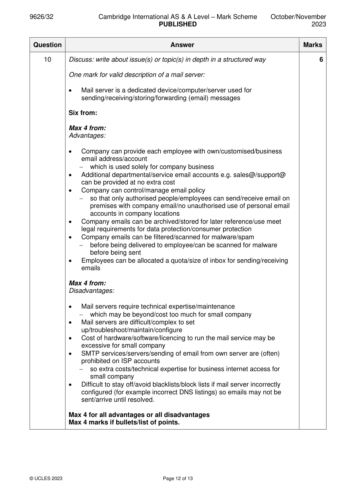Mark scheme, page 12 of 13