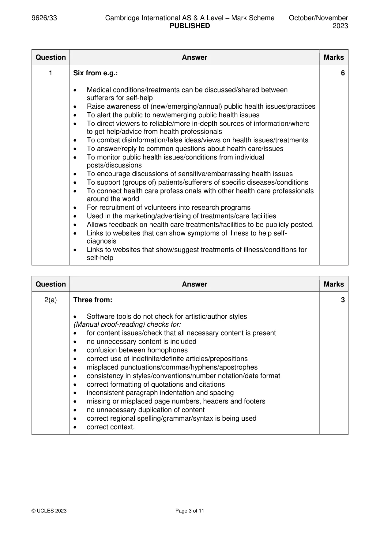 Mark scheme, page 3 of 11