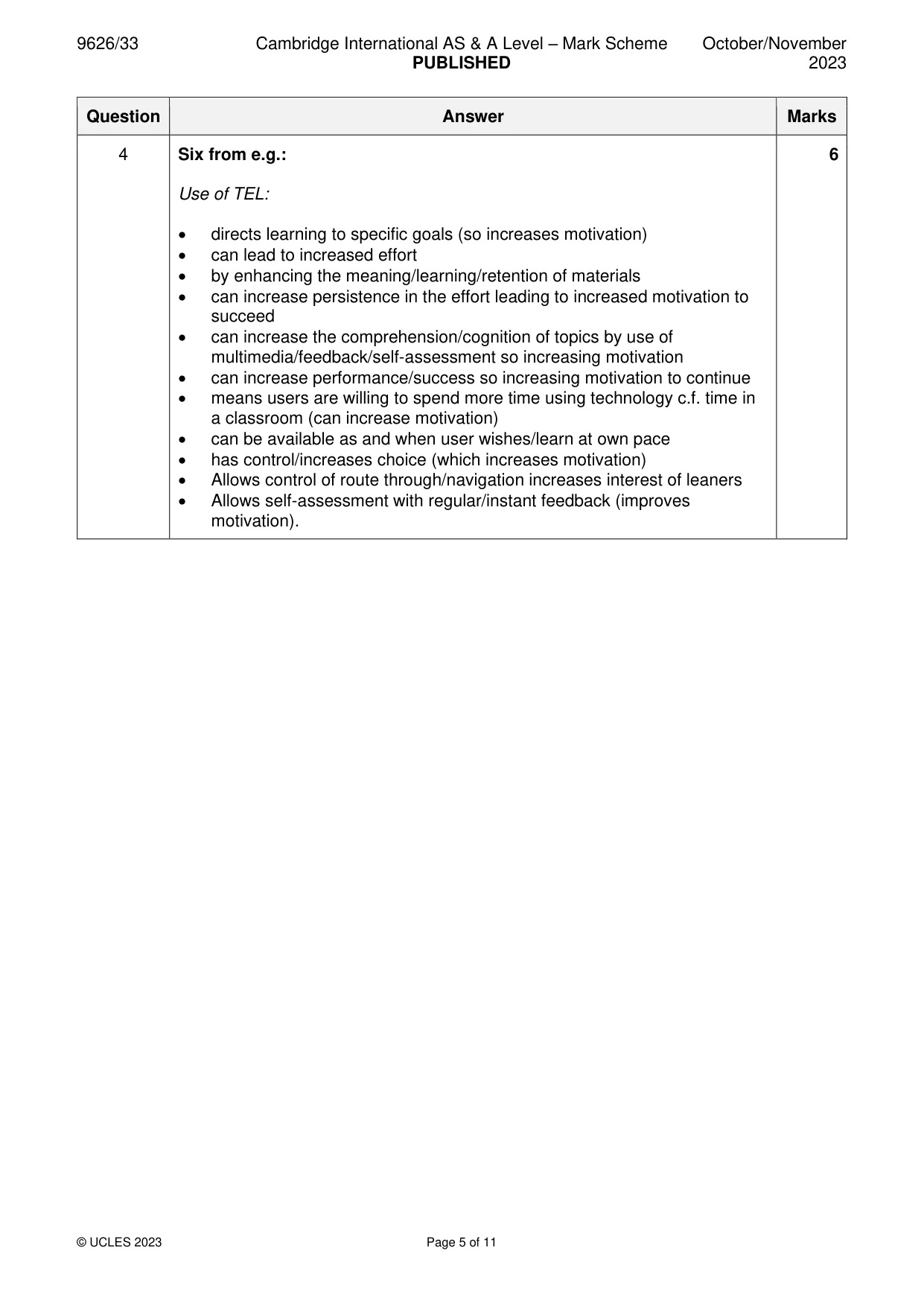 Mark scheme, page 5 of 11