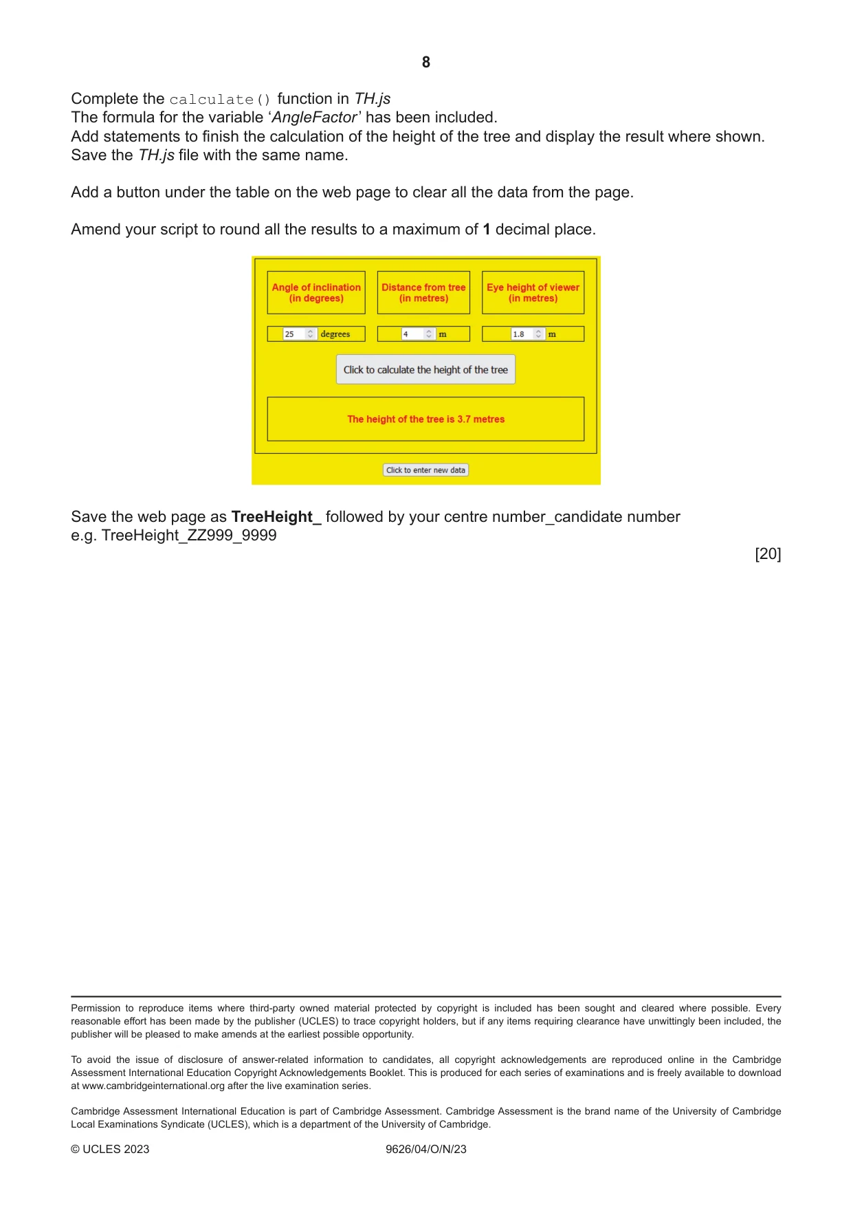 Cambridge A Level Information Technology (from 2017) 9626 2023 Oct/Nov Paper 4 · Variant 0 question paper, page 8 of 8