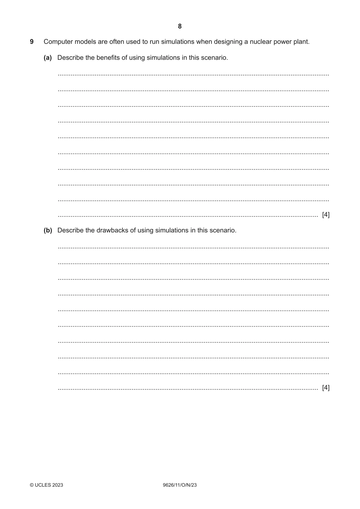 Cambridge A Level Information Technology (from 2017) 9626 2023 Oct/Nov Paper 1 · Variant 1 question paper, page 8 of 12