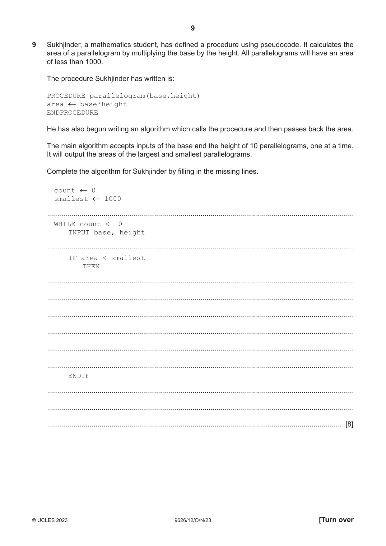 Cambridge A Level Information Technology (from 2017) 9626 2023 Oct/Nov Paper 1 · Variant 2 question paper, page 9 of 12