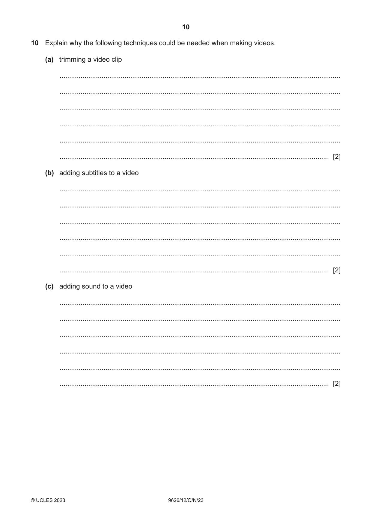 Cambridge A Level Information Technology (from 2017) 9626 2023 Oct/Nov Paper 1 · Variant 2 question paper, page 10 of 12