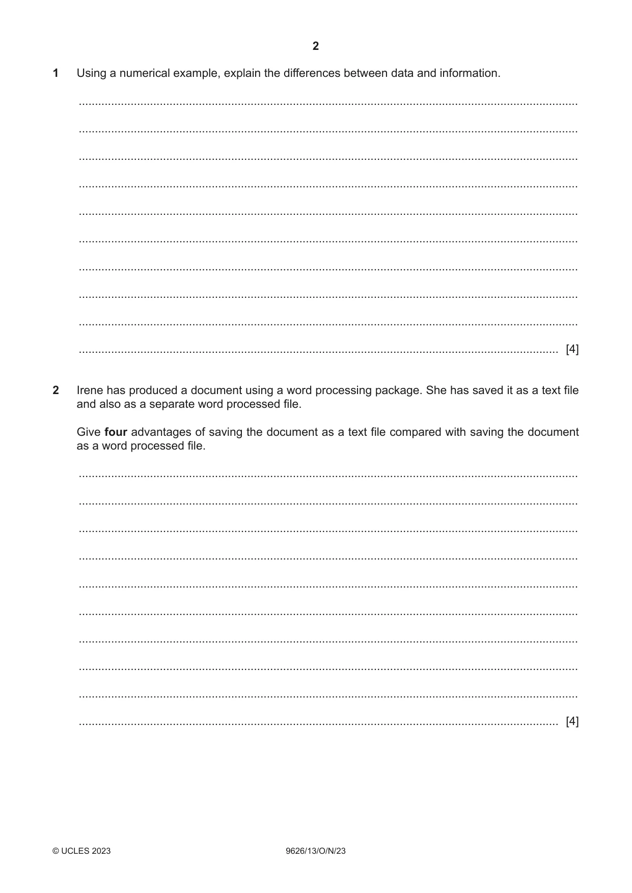 Cambridge A Level Information Technology (from 2017) 9626 2023 Oct/Nov Paper 1 · Variant 3 question paper, page 2 of 12